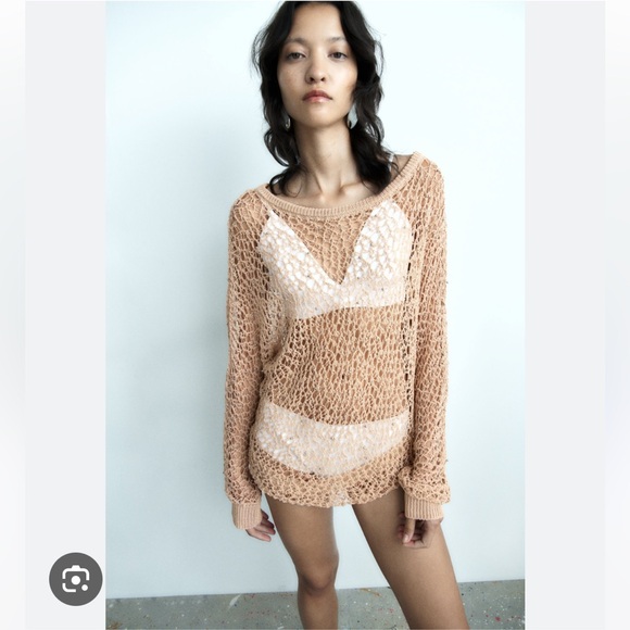 ZARA POMPOM KNIT TOP - Picture 2 of 9